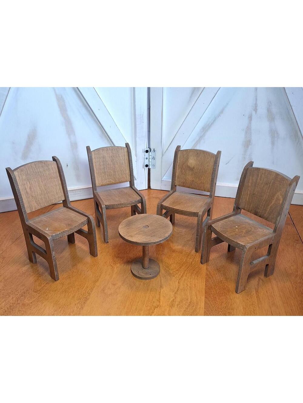 Dollhouse VTG Handmade Furniture 4 Chairs and a Table 5pc Lot